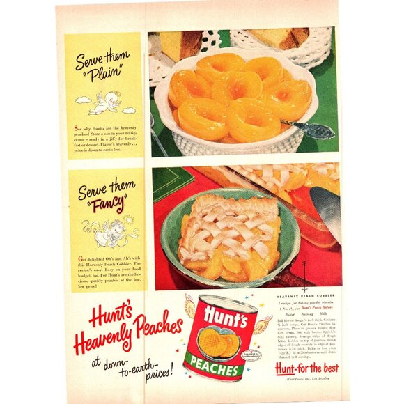 1950 Hunt's Canned Peaches Vintage Print Ad Lattice Baked Peach Pie 50s Wall Art - Picture 1 of 2